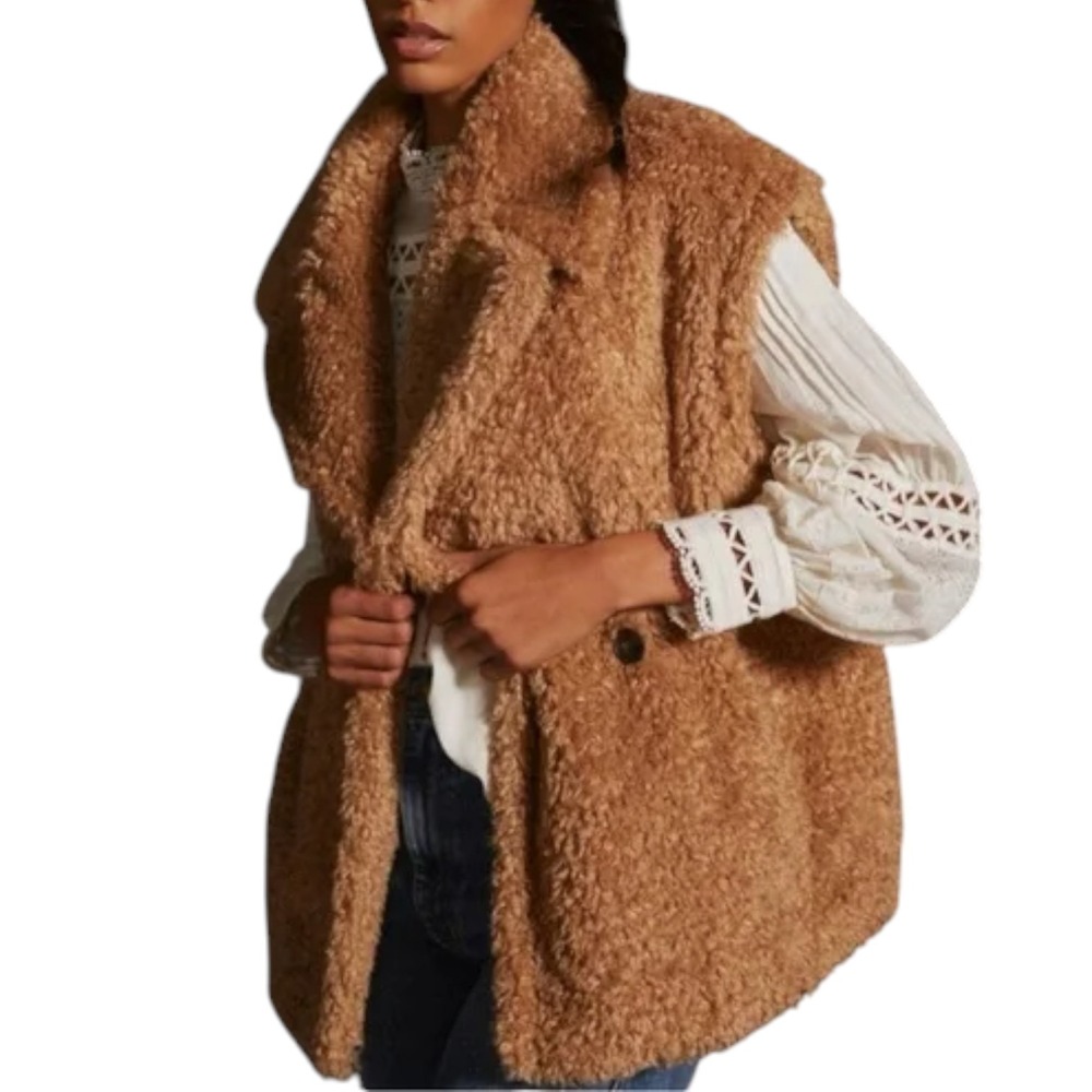 Anthropologie‎ Avec Les Filles Teddy Vest Womens Medium Oversized Brown NWOT